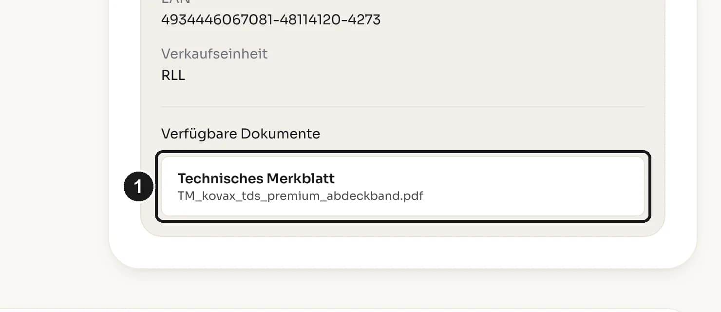 Technisches Merkblatt zum Download auf einer Produktseite im MAUTNER Online-Shop